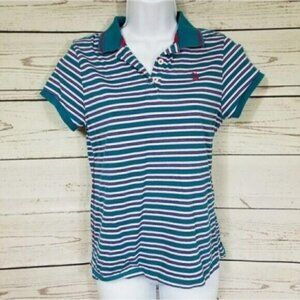 US Polo Assn Girls Blue Striped Polo Top Short Sleeve Shirt Size L